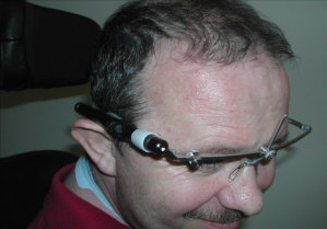 Mini Joystick an der Brille montiert